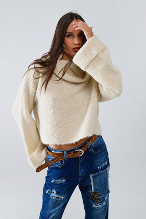 Q2 maglione a collo alto lavorato a maglia in beige