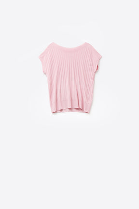 Q2 Maglione a coste sottili rosa con scollo a barca