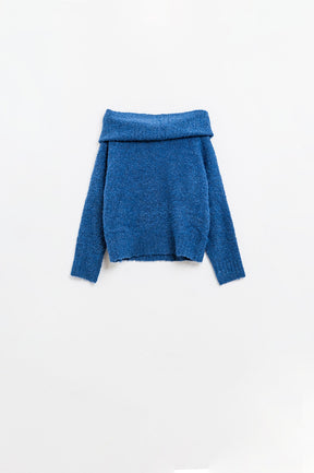Q2 maglione a maglia con scollo a barca in blu
