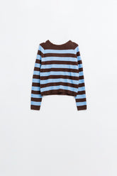 Q2 Maglione a maglia fine in marrone con righe blu