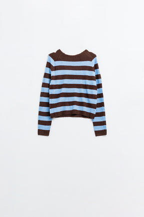 Q2 Maglione a maglia fine in marrone con righe blu