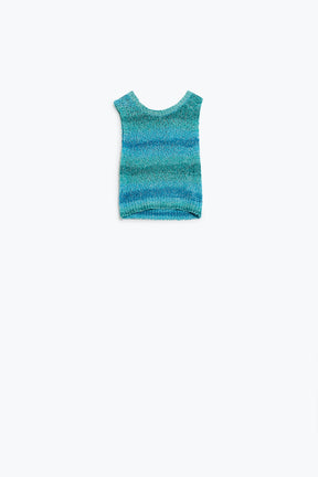 Q2 Maglione a maglia Tints of Blue senza maniche con strisce e scollatura a girocollo