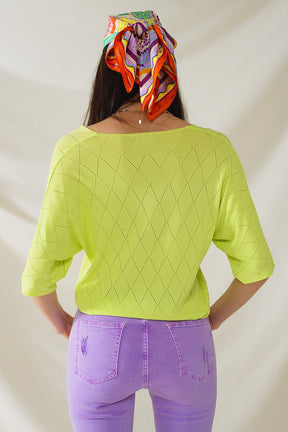 Maglione a maniche corte color lime con motivo argyle
