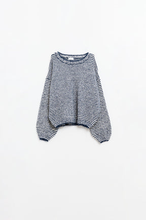 Q2 Maglione a righe rilassato in blu e bianco