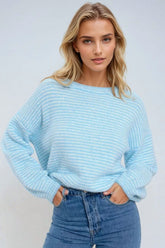 Q2 Maglione a righe soffice in azzurro
