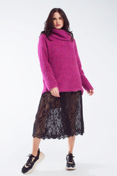 Q2 Maglione ampio con collo bardot in magenta