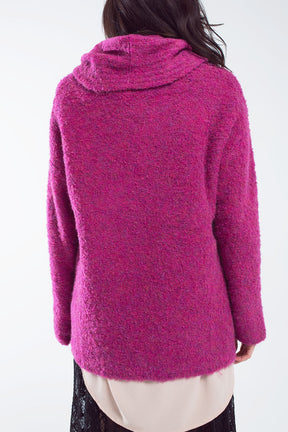 Maglione ampio con collo bardot in magenta