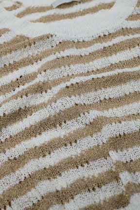 Maglione aperto a maglia cropped a righe senza maniche in marrone e bianco