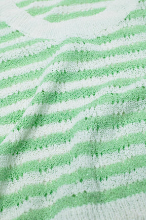 Maglione aperto a maglia cropped a righe senza maniche in verde e bianco