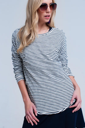 Maglione asimmetrico a righe blu