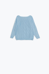 Q2 Maglione azzurro con stampa argyle e scollo a barca