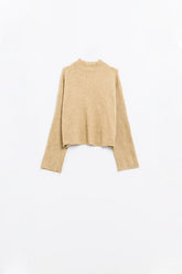 Q2 maglione beige a collo alto a coste