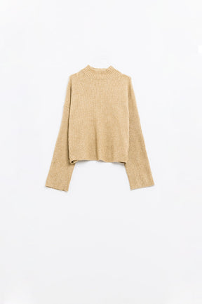 Q2 maglione beige a collo alto a coste