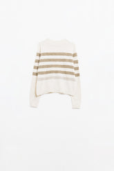 Q2 Maglione beige a maglia morbida con righe cammello
