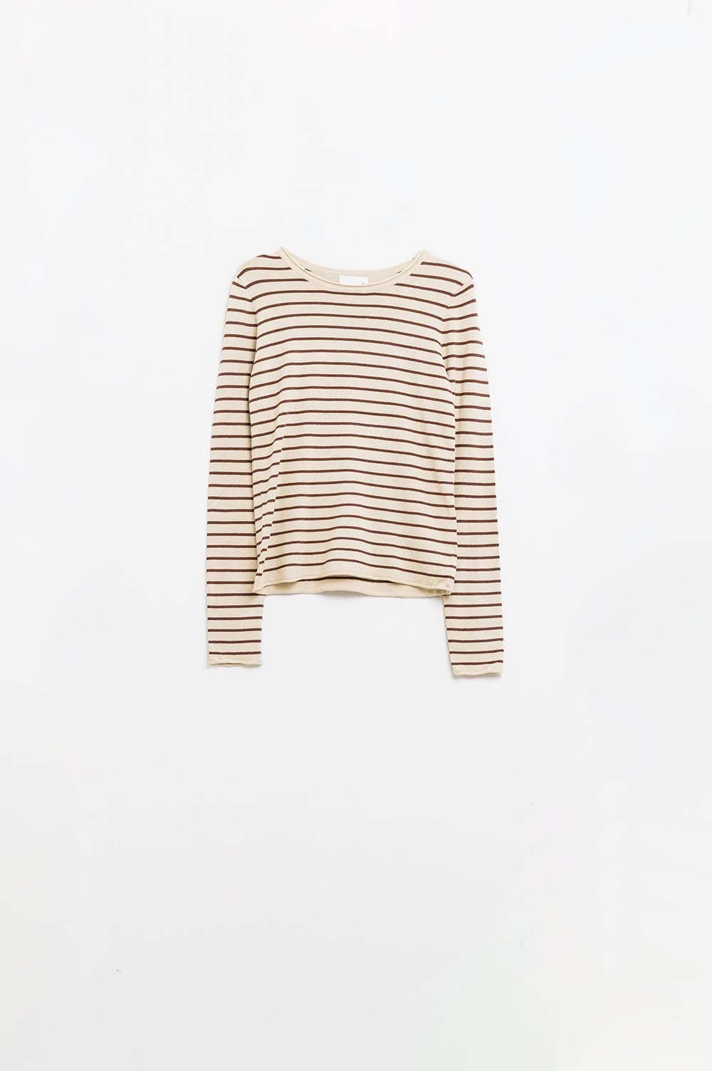 Q2 Maglione beige a righe in maglia fine