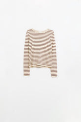 Q2 Maglione beige a righe in maglia fine