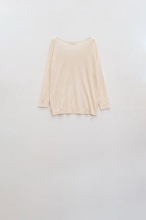 Q2 Maglione beige a rombi con scollo a barca
