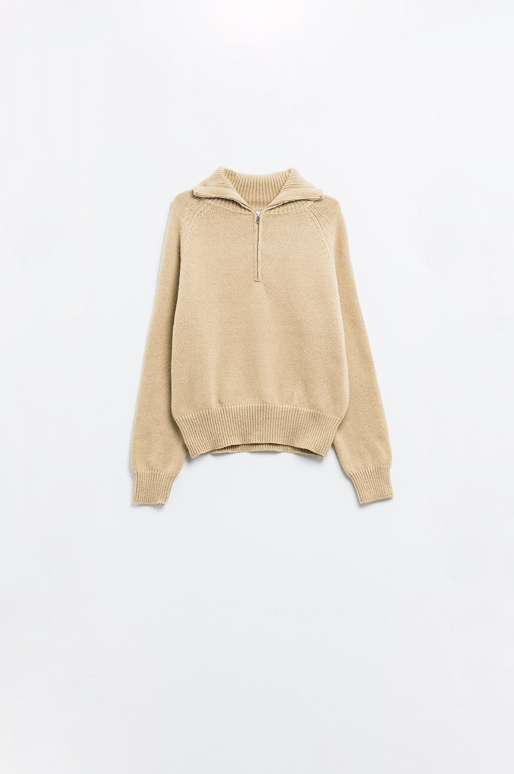 Q2 maglione beige con chiusura a zip