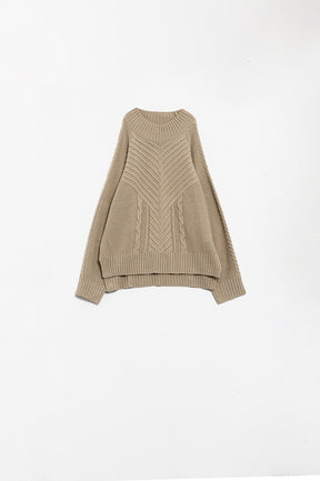 Q2 Maglione beige con design all'uncinetto e girocollo