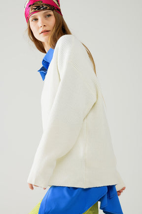 Maglione bianco in maglia over size