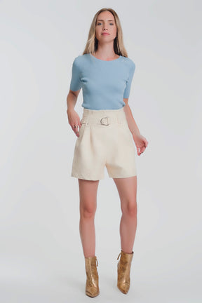 Maglione blu lavorato con nodo sul retro