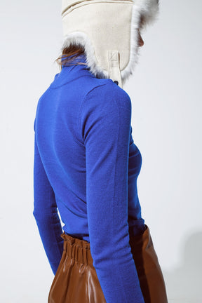 Maglione bodycon basic blu a maglia fine