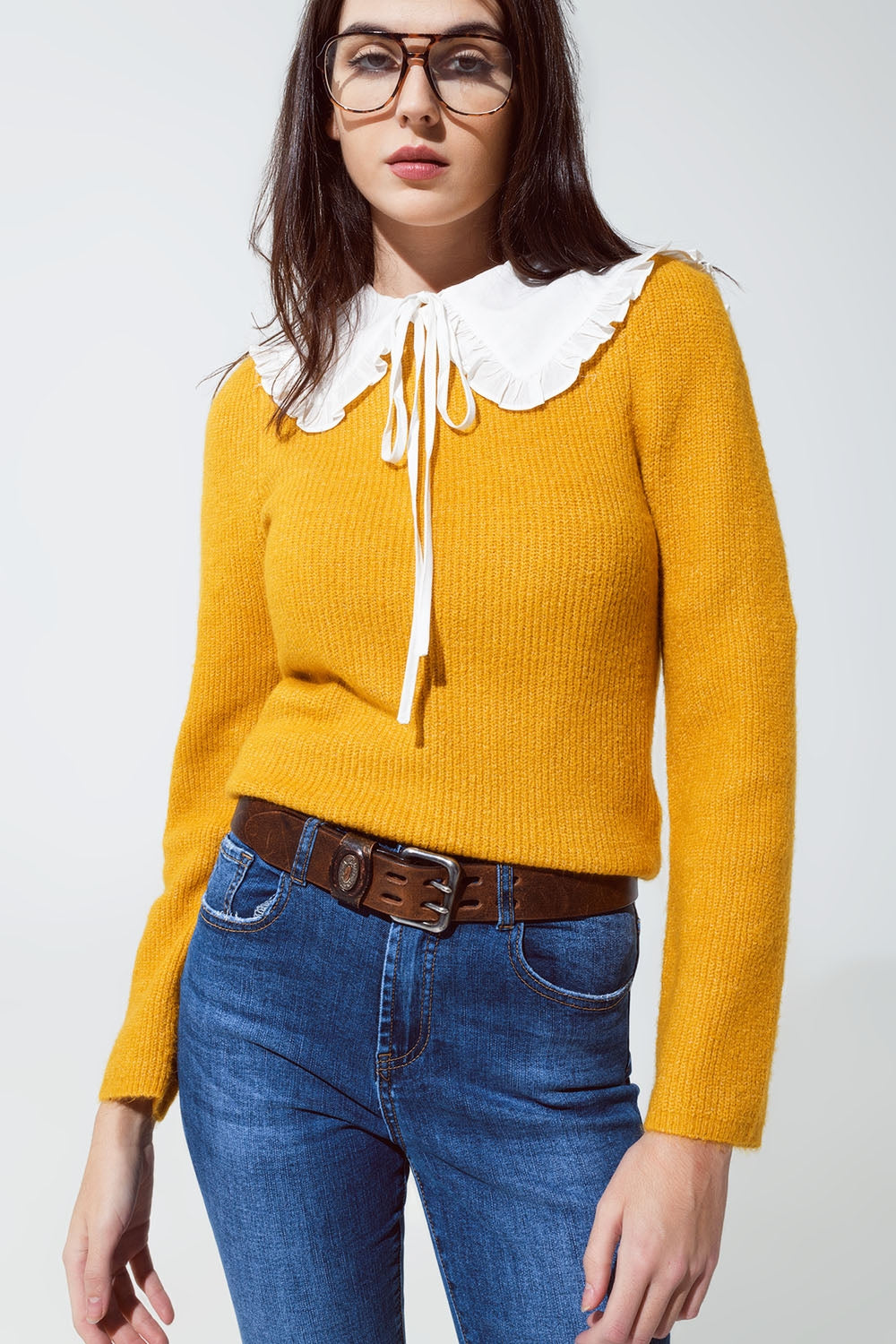 Q2 Maglione Collo rotondo a coste mustard