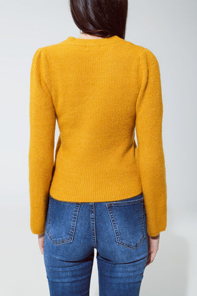 Maglione Collo rotondo a coste mustard