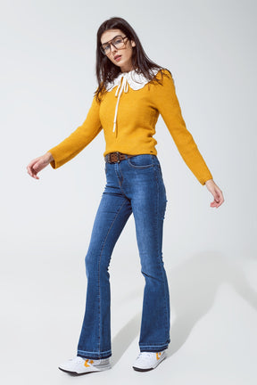 Maglione Collo rotondo a coste mustard