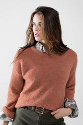 Q2 Maglione con maniche a palloncino in cammello