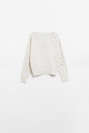 Maglione con scollo a V impreziosito da stelle metalliche