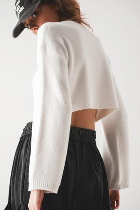 Maglione corto color crema in maglia soffice