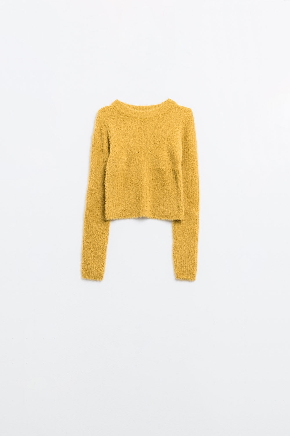 Q2 Maglione cropped con dettagli di cucitura in giallo
