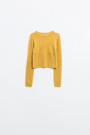 Q2 Maglione cropped con dettagli di cucitura in giallo