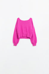 Q2 maglione cropped in fucsia aderente in vita