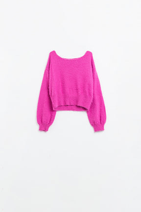 Q2 maglione cropped in fucsia aderente in vita