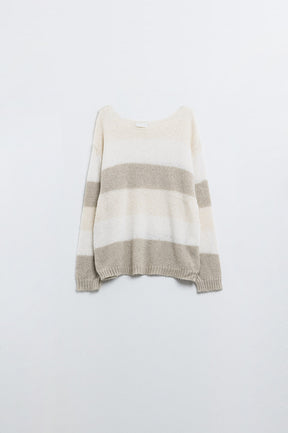 Maglione da barca a righe in beige