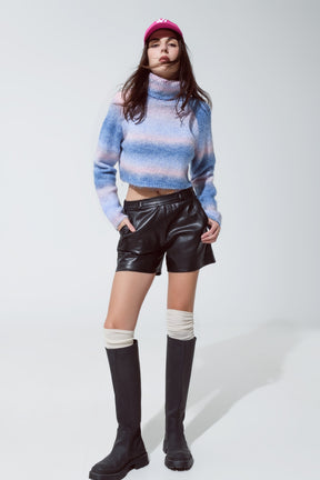 Maglione dolcevita in maglia vaporosa in blu e rosa degradé