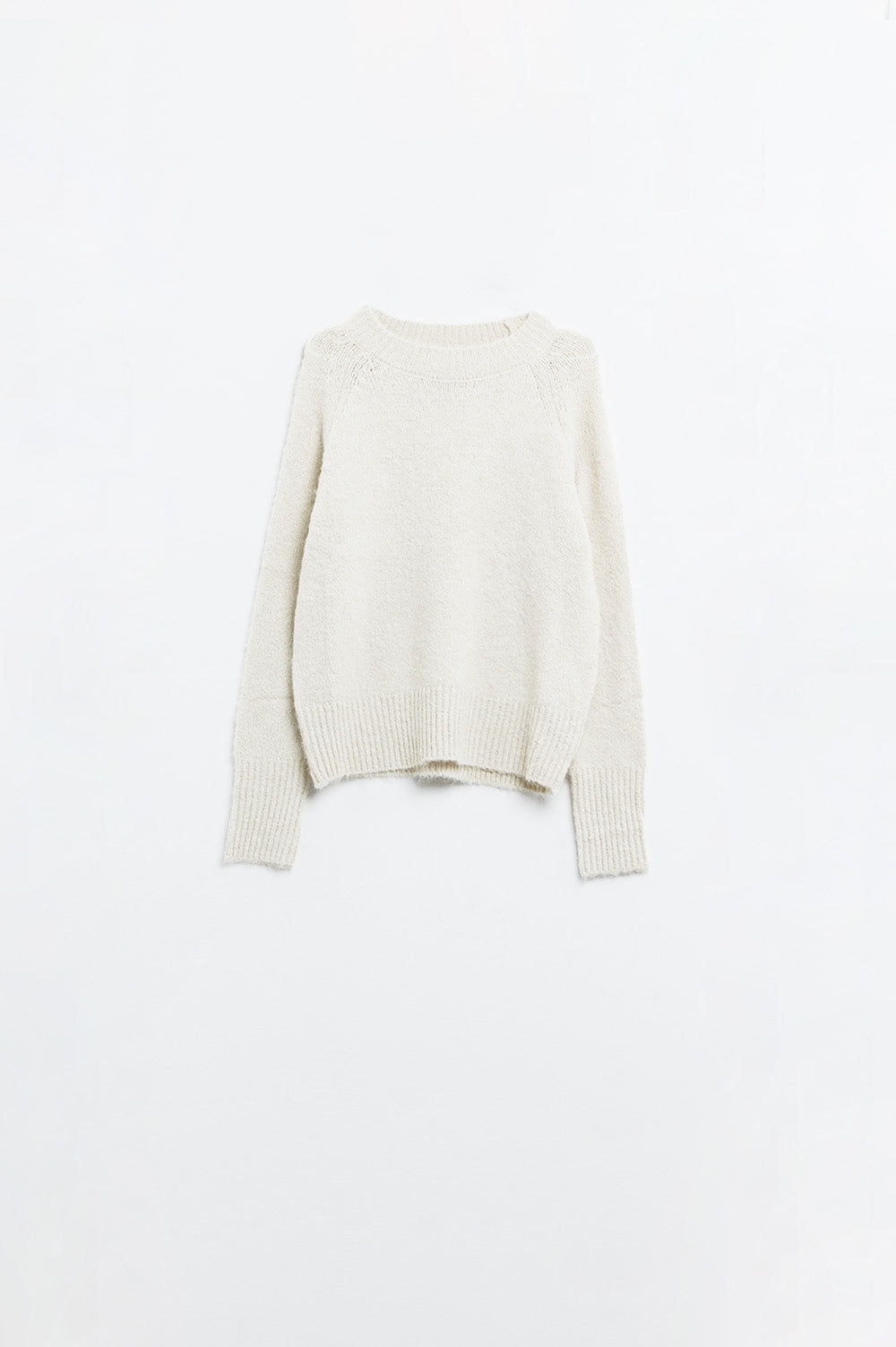 Q2 Maglione girocollo basic in maglia color crema