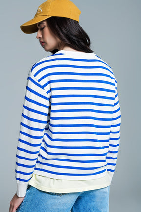 Maglione girocollo Basic Stripe in blu