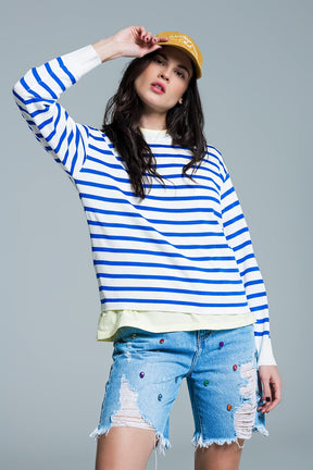 Q2 Maglione girocollo Basic Stripe in blu