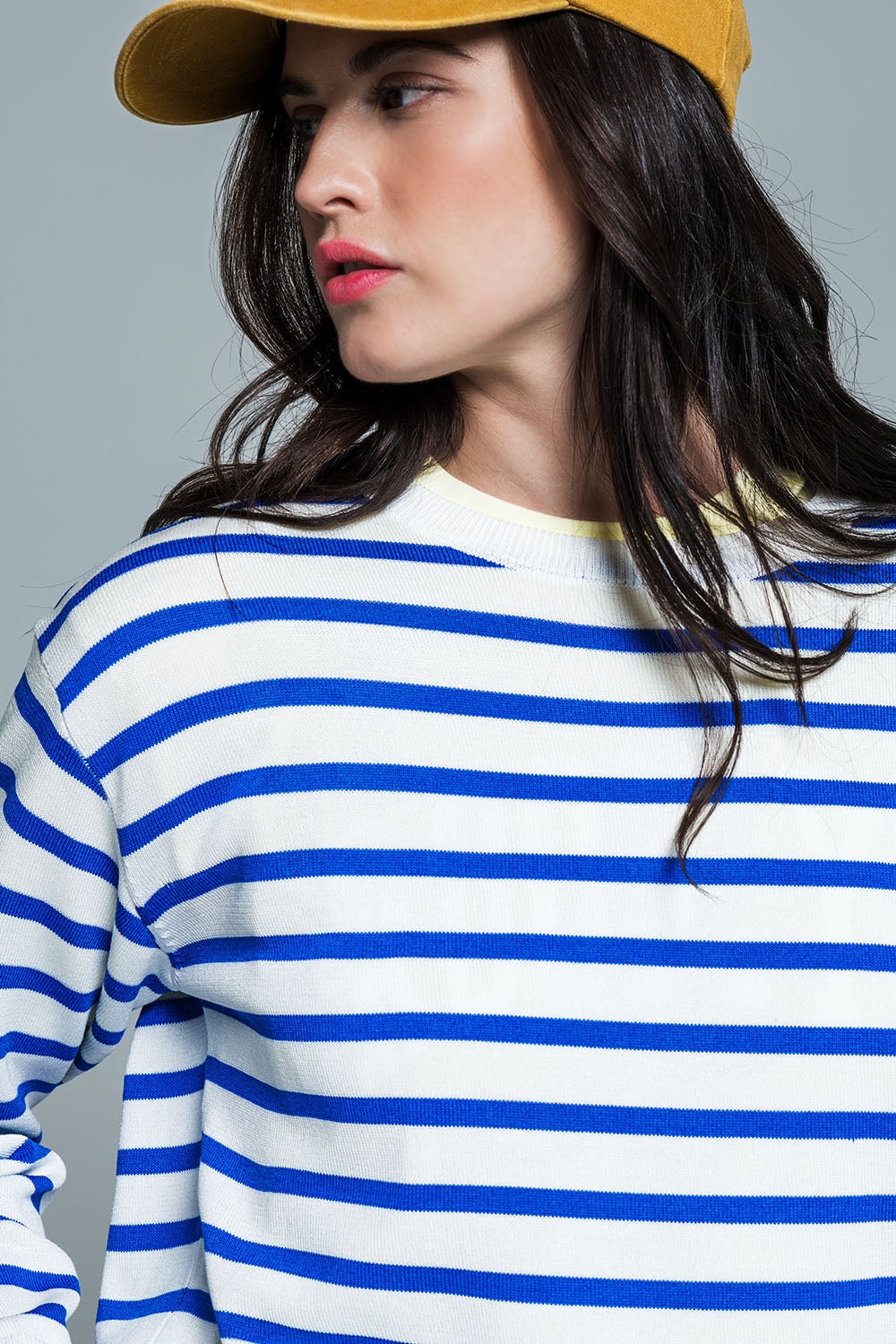 Maglione girocollo Basic Stripe in blu