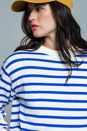 Maglione girocollo Basic Stripe in blu