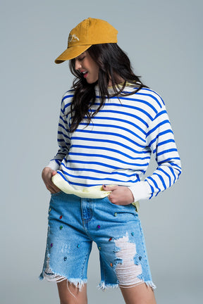 Maglione girocollo Basic Stripe in blu