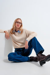 Q2 Maglione girocollo di colore beige