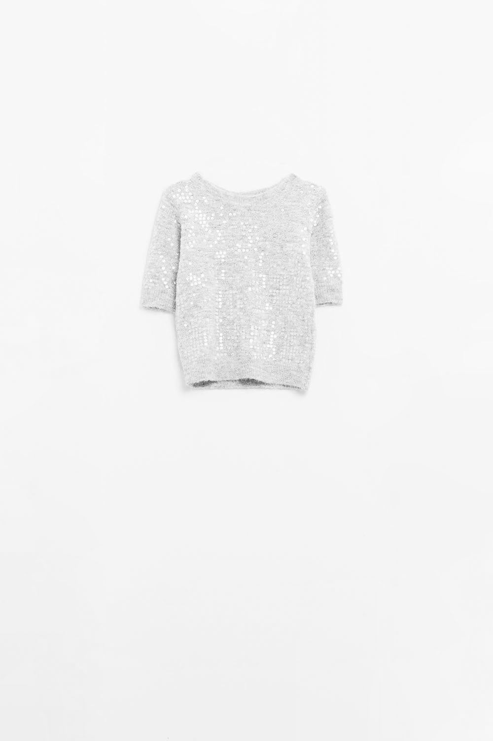 Q2 maglione grigio a maniche corte con paillettes
