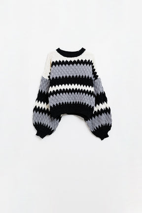 maglione grigio oversize a righe zig zag