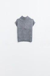 Q2 Maglione grigio senza maniche a collo alto con chiusura a zip