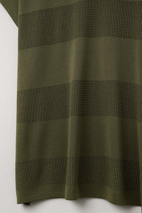Maglione kaki con scollo a V e dettaglio punto a aperto