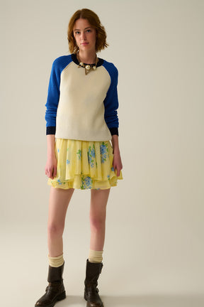 maglione lavorato a maglia a punto muschio con maniche a contrasto in blu